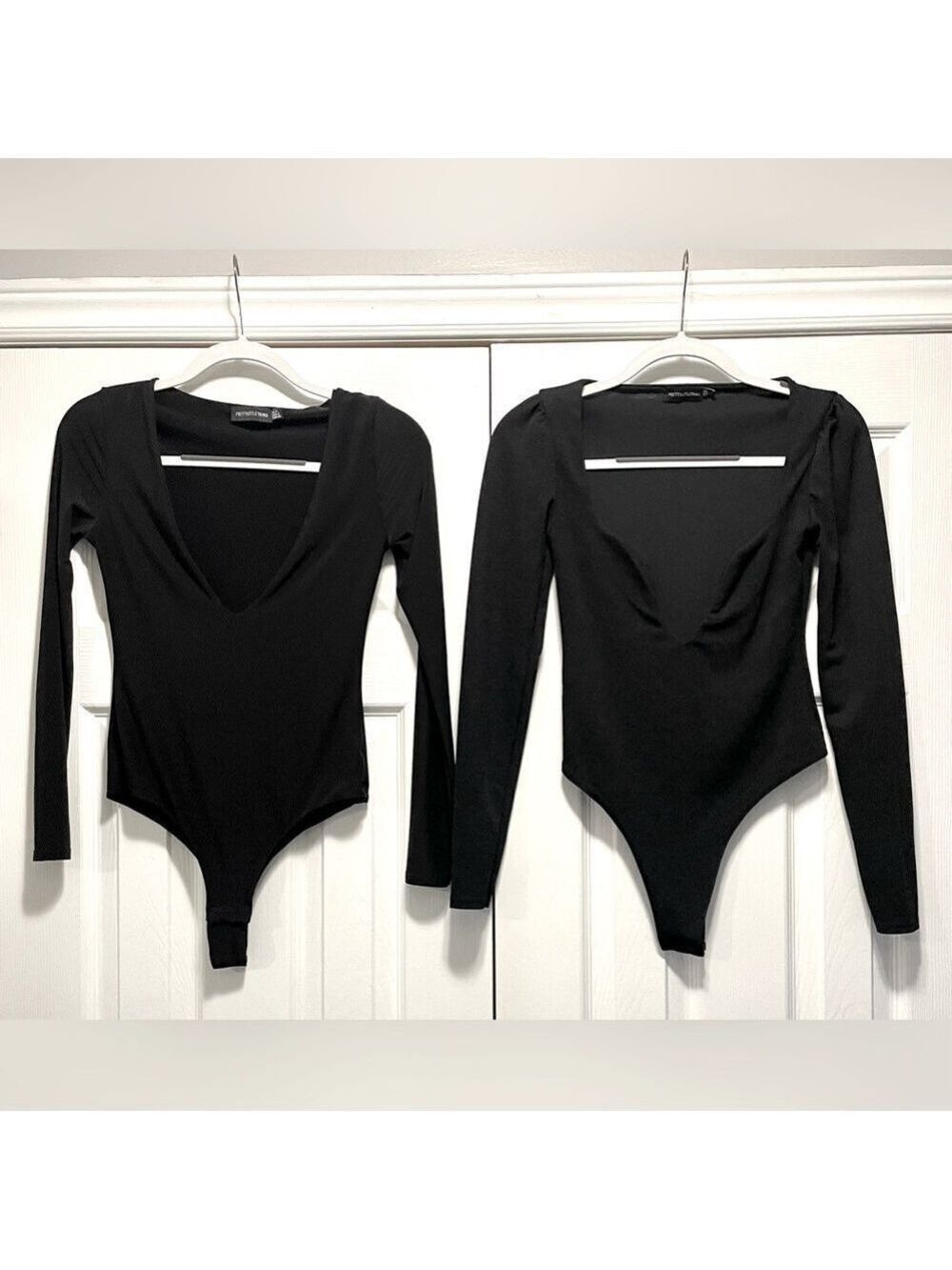 2pc Bundle PRETTY LITTLE THING Lot Bodysuits Long Sleeves V-neck Plunging Size 4